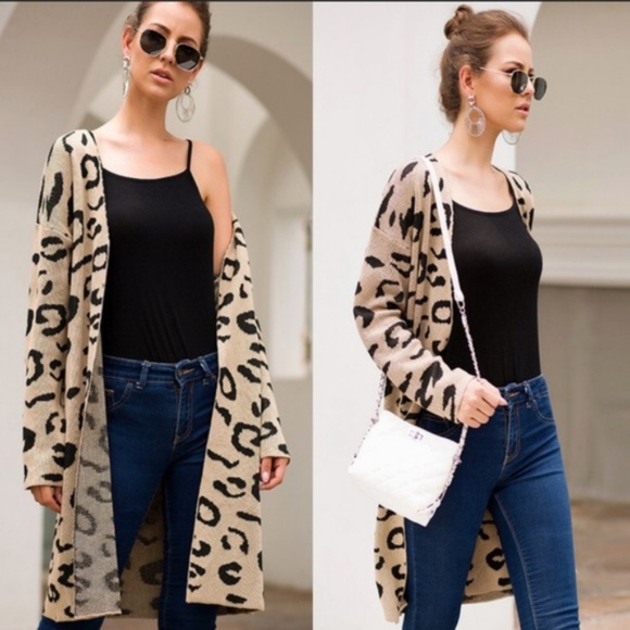 028 Cozy leopard Print Open Front Cardigan - Picture 2 of 2